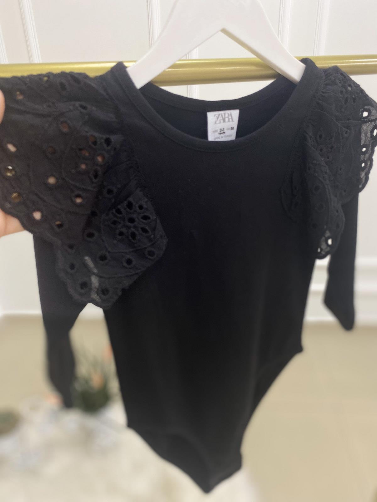 Kol Güpürlü Kız Çocuk  Pamuklu ÇıtÇıtlı Body Siyah (2-12 Yaş)