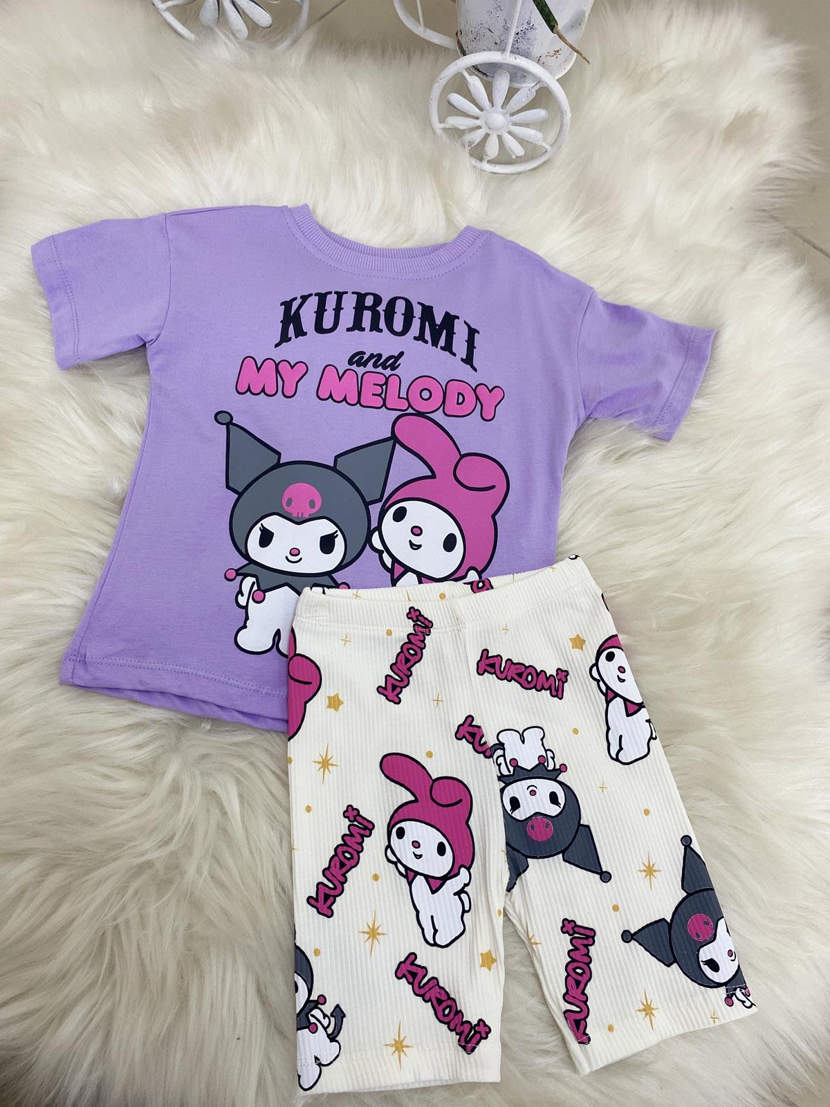 Kuromi My Melodi Biker Taytlı Kız Çocuk Pamuklu İkili Takım Mor (2-8 Yaş)
