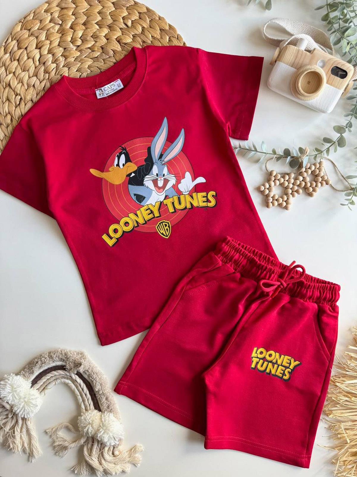 Looney Tunes Baskılı Şortlu İkili Takım Kırmızı (3-10 Yaş)