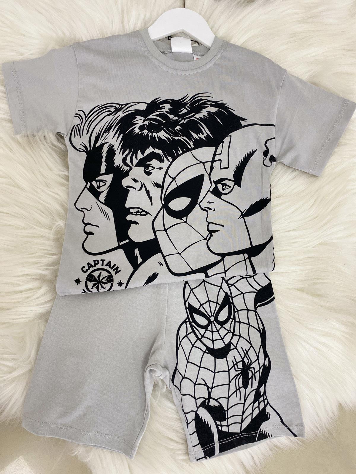Marvel Şortlu Erkek Çocuk Pamuklu İkili Takım Gri (2-8 Yaş)