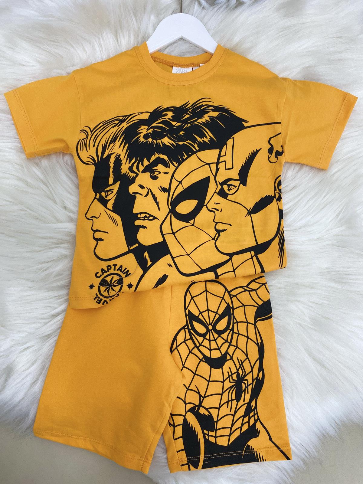 Marvel Şortlu Erkek Çocuk Pamuklu İkili Takım Turuncu (2-8 Yaş)