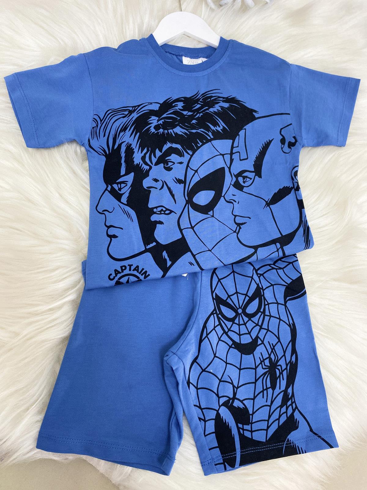 Marvel Şortlu Erkek Çocuk Pamuklu İkili Takım Mavi (2-8 Yaş)