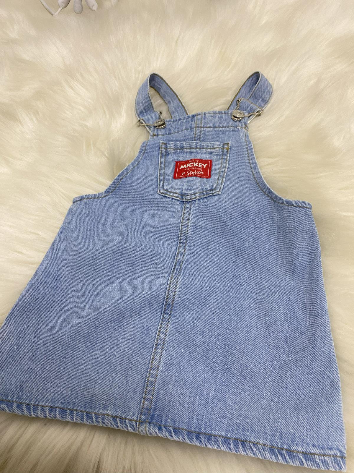 Mİckey Arka Cepli Kız Çocuk Jean Salopet Mavi (2-8 Yaş)