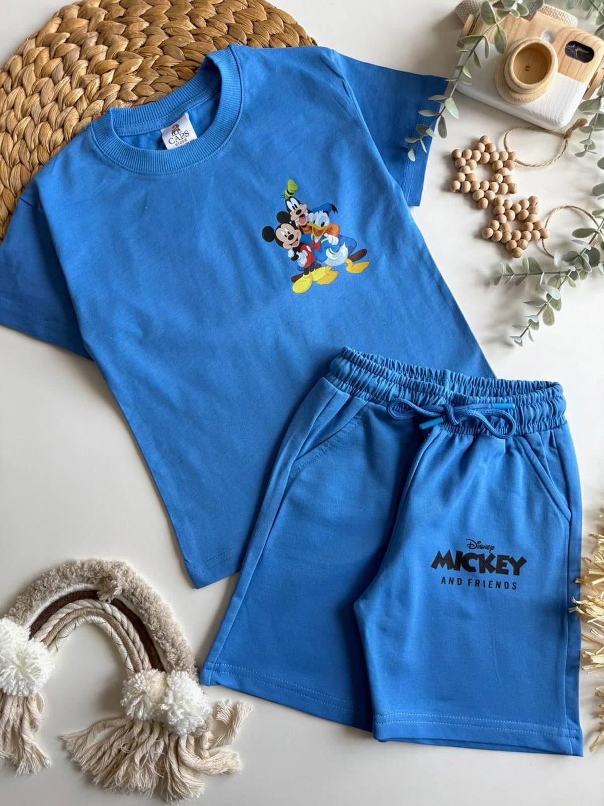 Mickey Friends Baskılı Şortlu İkili Takım Mavi (3-10 Yaş)