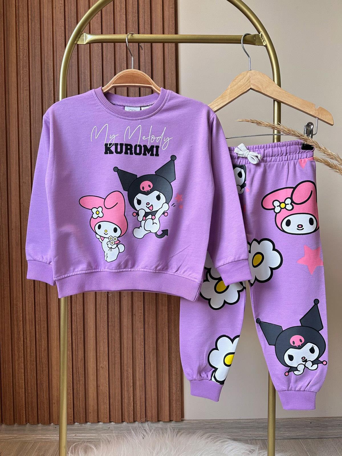 My Melody Kuromi Kız Çocuk Pamuklu İkili Takım Mor (2-8 Yaş)