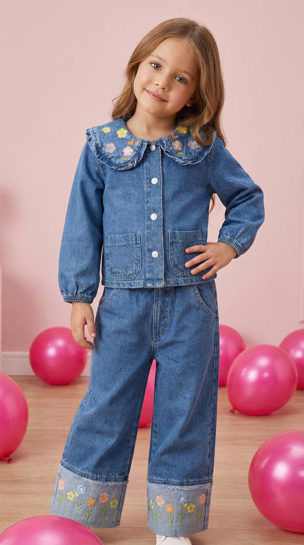 Nakış İşlemeli Özel Seri Denim İkili Takım (2-8 Yaş)