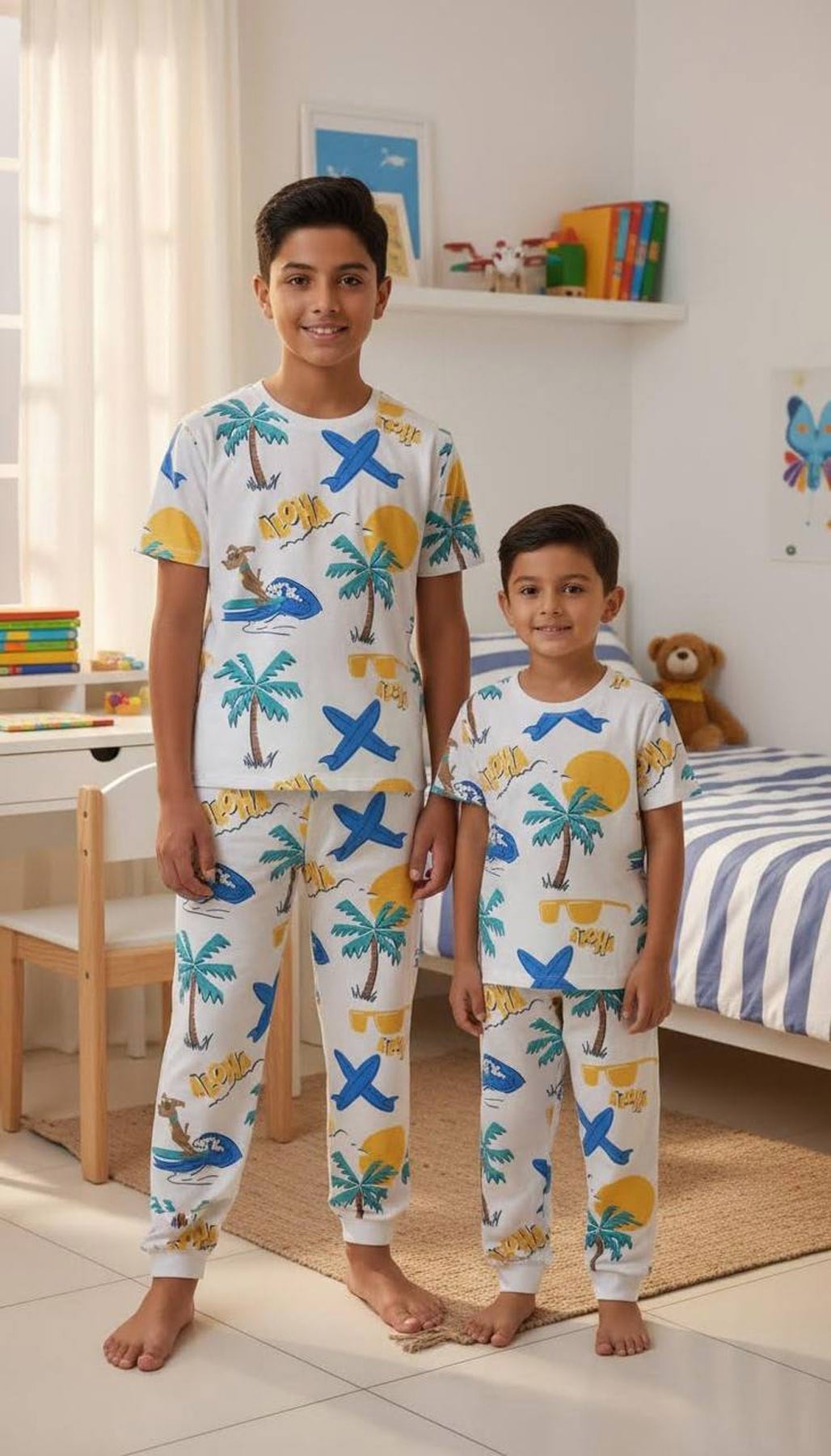 Palmiyeli Pamuklu Pijama Takımı (2-12 Yaş)