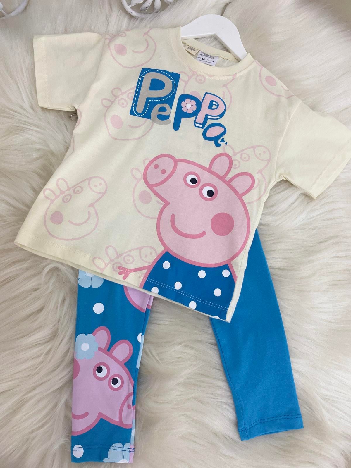 Peppa Taytlı Kız Çocuk Pamuklu İkili Takım Mavi (2-8 Yaş)