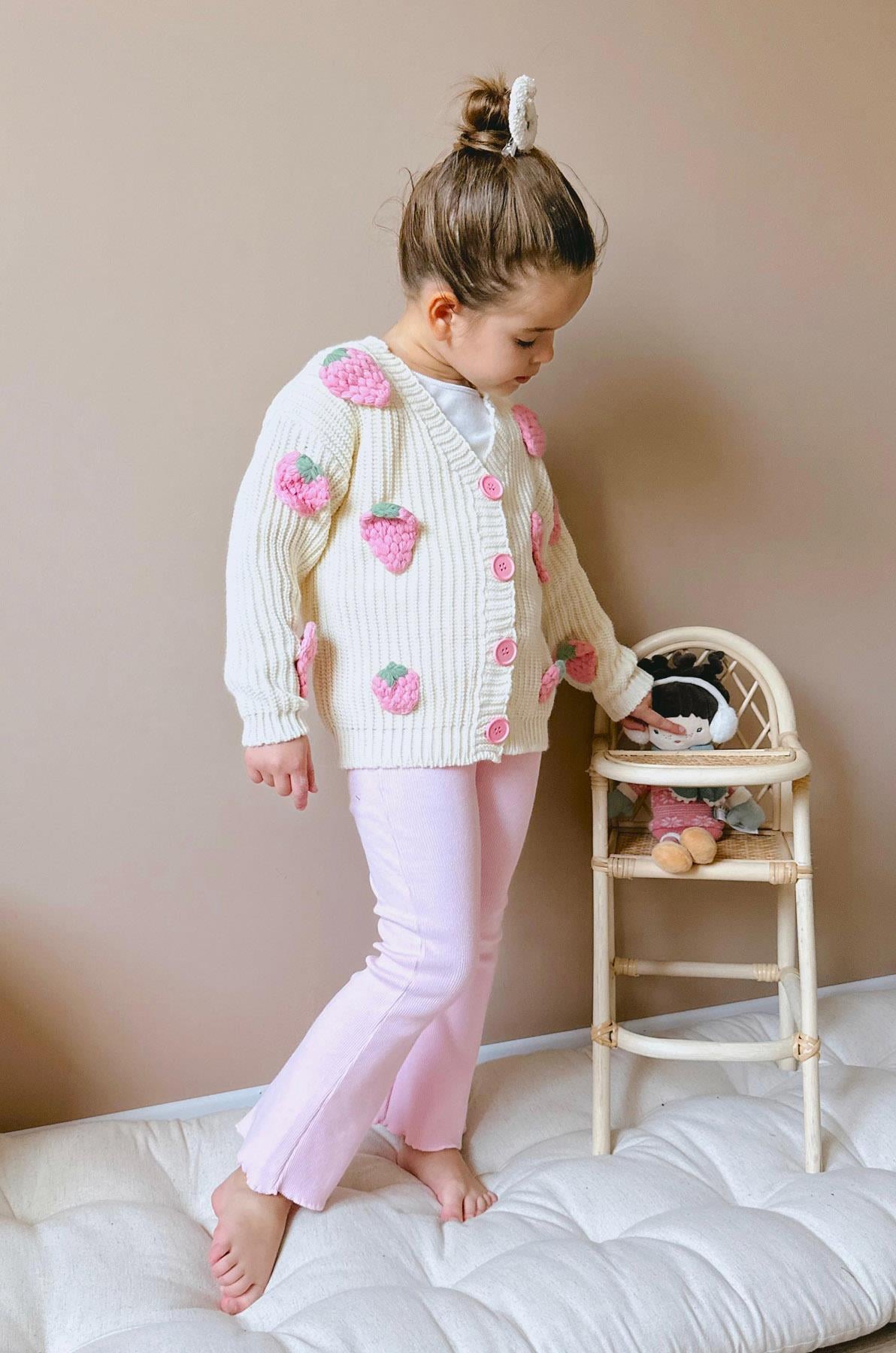 Pink Çilekli Taytlı Kız Çocuk Pamuklu İkili Takım Pembe (2-8 Yaş)