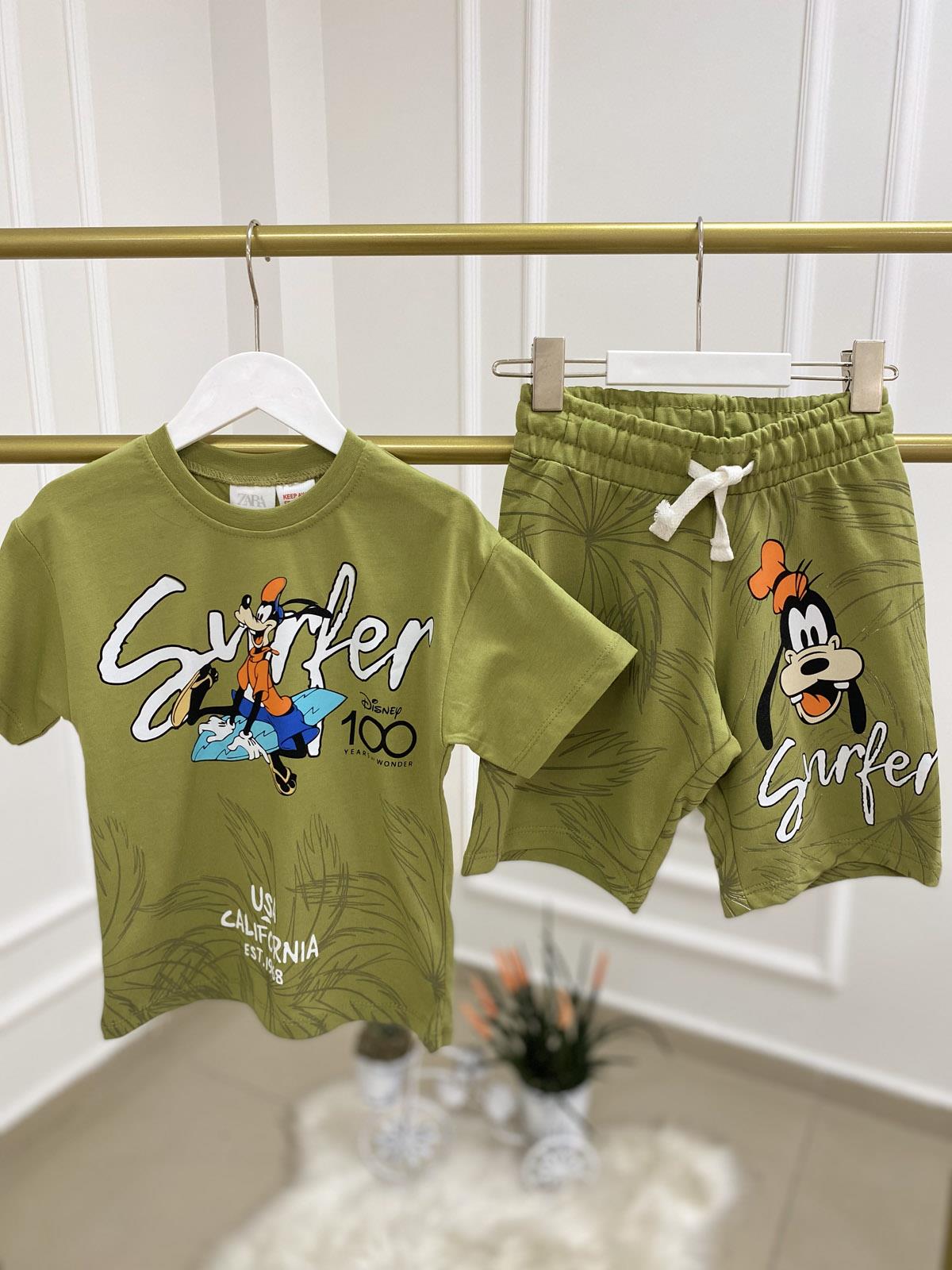 Surfer Disney 100 Şortlu Erkek Çocuk Pamuklu İkili Takım Yeşil (2-8 Yaş)