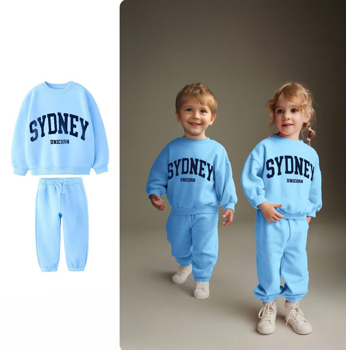 Sydney Unısex Çocuk Pamuklu İkili Takım Mavi (2-8  Yaş)