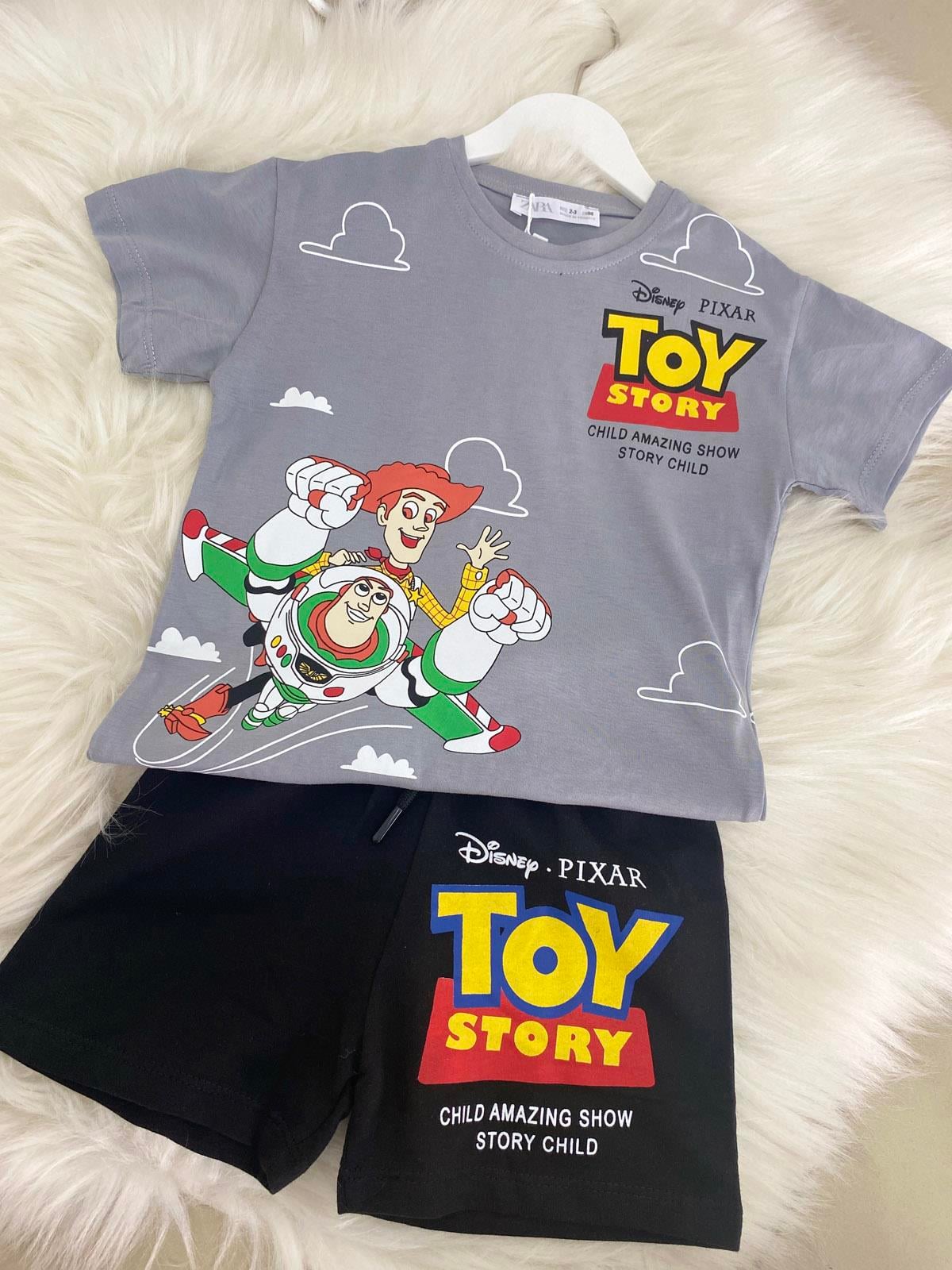 Toy Story Sırt Baskılı Şortlu Erkek Çocuk Pamuklu İkili Takım Gri (2-8 Yaş)
