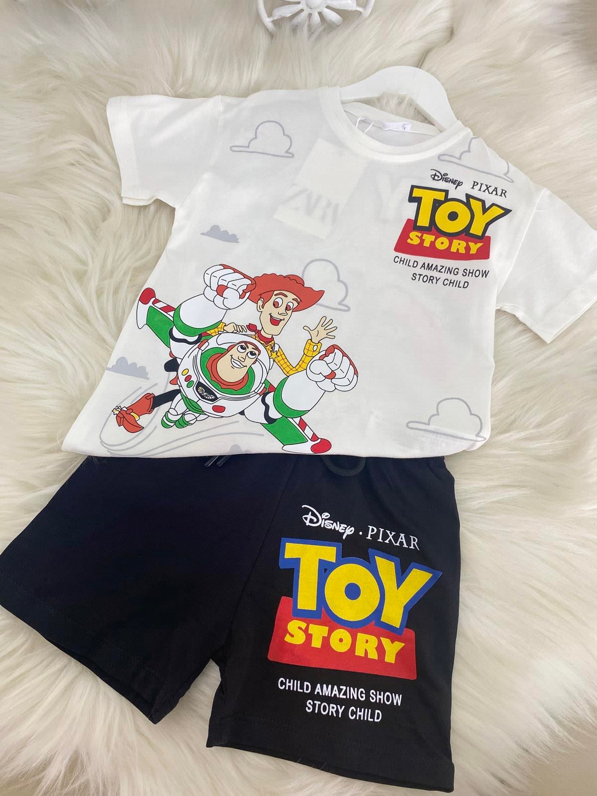 Toy Story Sırt Baskılı Şortlu Erkek Çocuk Pamuklu İkili Takım Beyaz (2-8 Yaş)