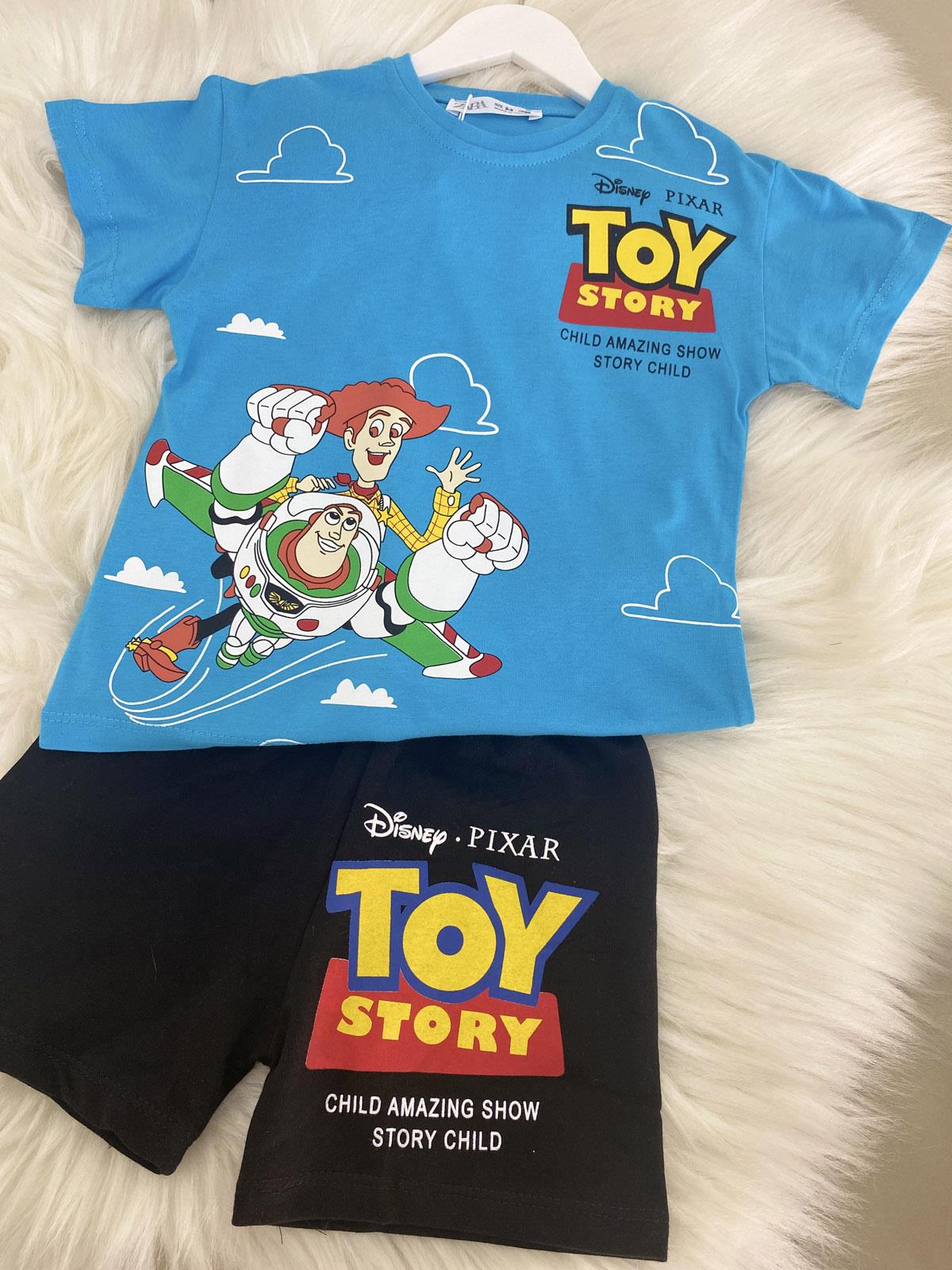 Toy Story Sırt Baskılı Şortlu Erkek Çocuk Pamuklu İkili Takım Mavi (2-8 Yaş)