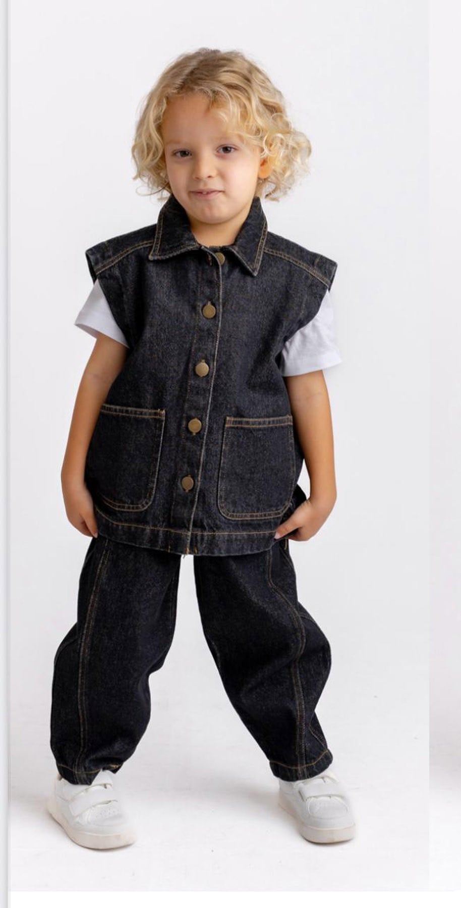 Unısex Denim Yelekli İkili Takım (2-7 Yaş)