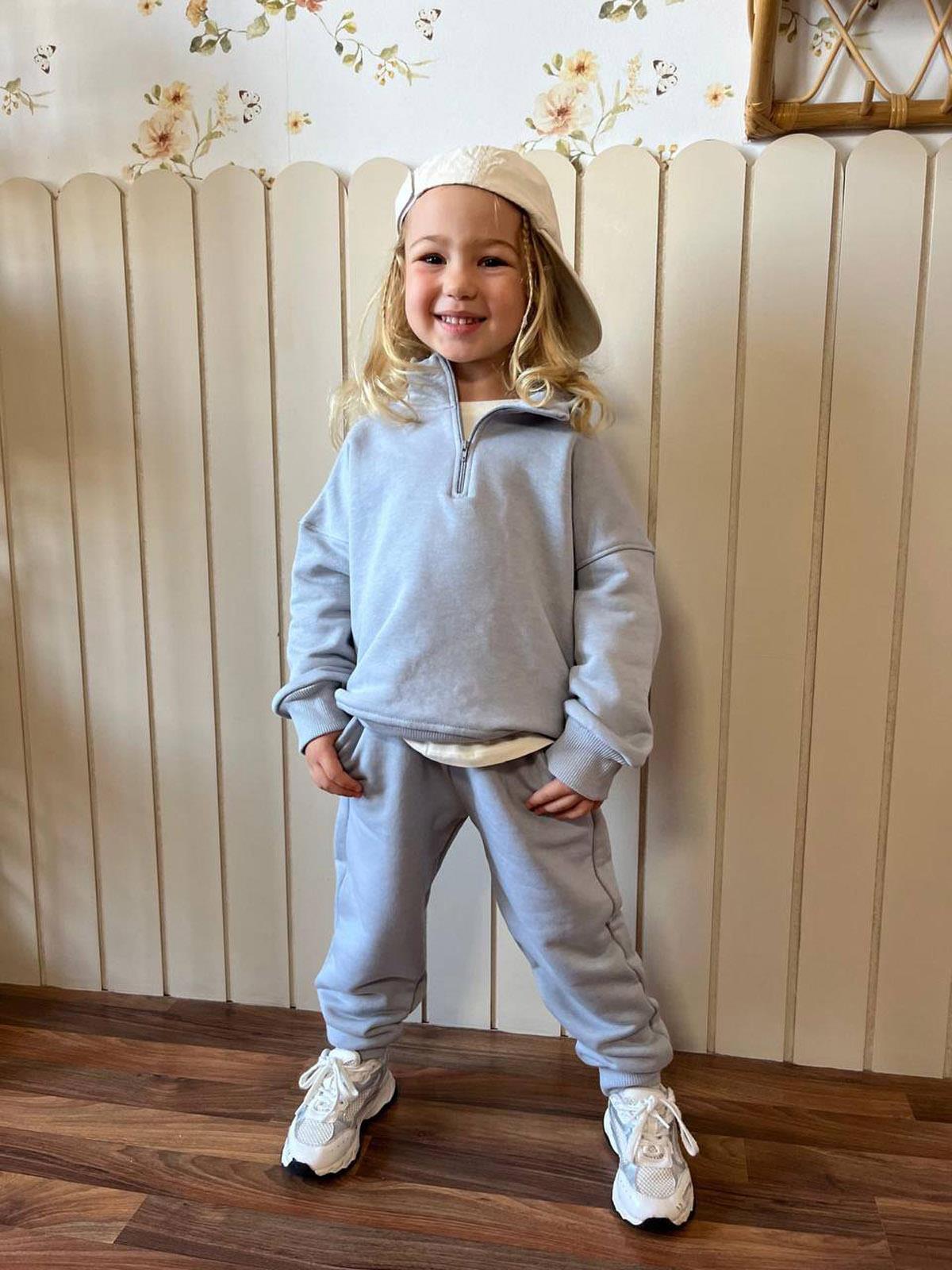 Yarım Fermuarlı Basic 3 İplik İkili Takım Gri (3-10  Yaş)