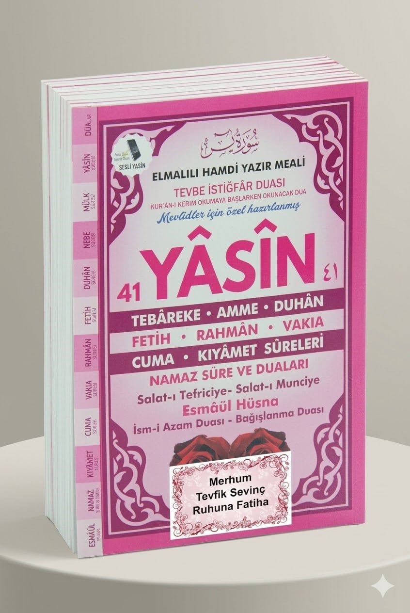 10 Adet Türkçe Mealli Orta Boy 80 Sayfa 41 Yasin - Pembe Renk