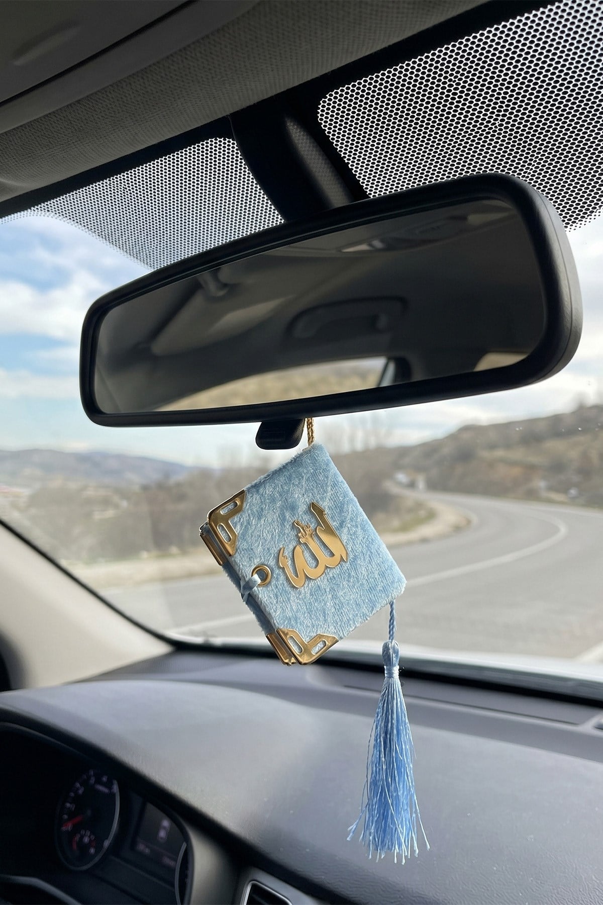 Açık Mavi Mini Kuran - Kadife Kaplı Allah Yazılı