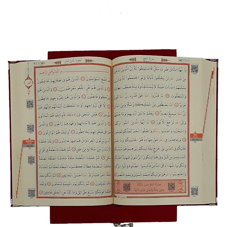 Ayyıldızlı Kadife Kaplı Sandıklı Ayfa Kuran-ı Kerim Kırmızı 