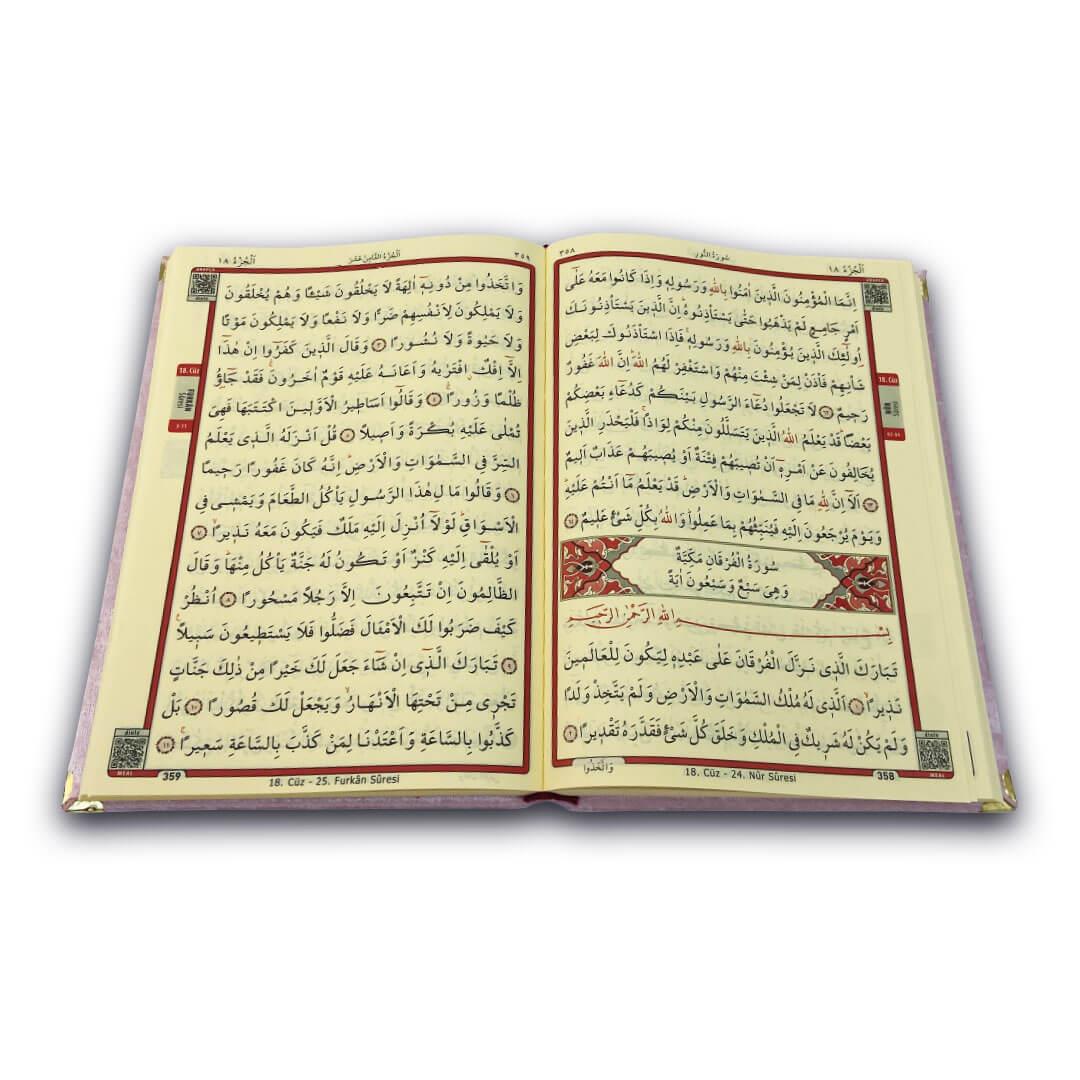 Babalar Günü Hediye Kadife Kutulu Orta Boy Sırmalı Ayaklı Kuran Pembe