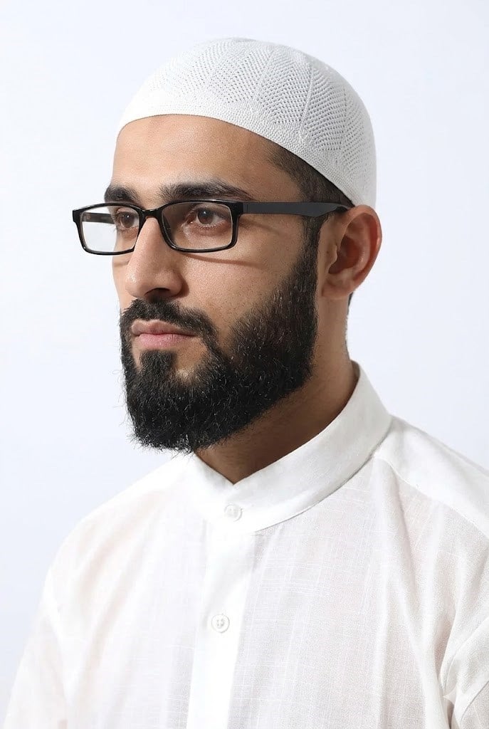 Beyaz Safir Dantel Detaylı Örme Namaz Takkesi