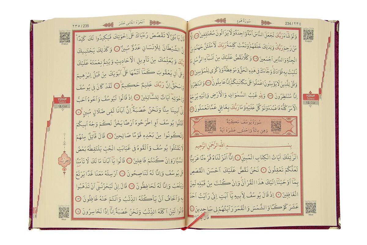 Kadife Kaplı Kuranı Kerim Kutulu Elif Vav Desenli Arapça Orta Boy Kırmızı Annelere Özel Hediye