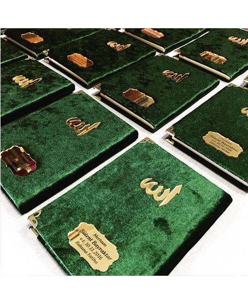 Kadife Kaplı Yasin Kitabı Pleksi Baskılı Allah Yazılı - Yeşil - 10 Adet