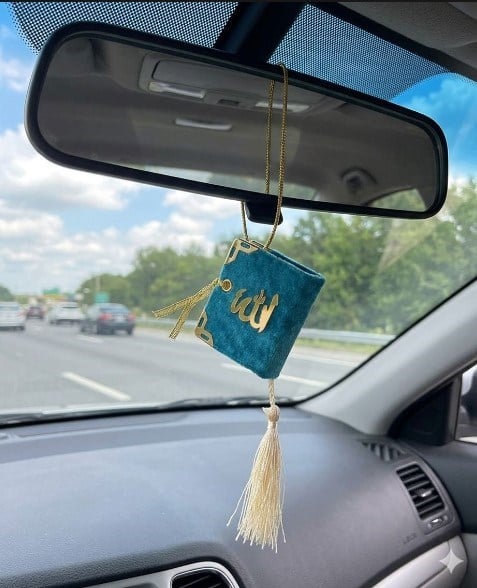 Mavi Mini Kuran - Kadife Kaplı Allah Yazılı