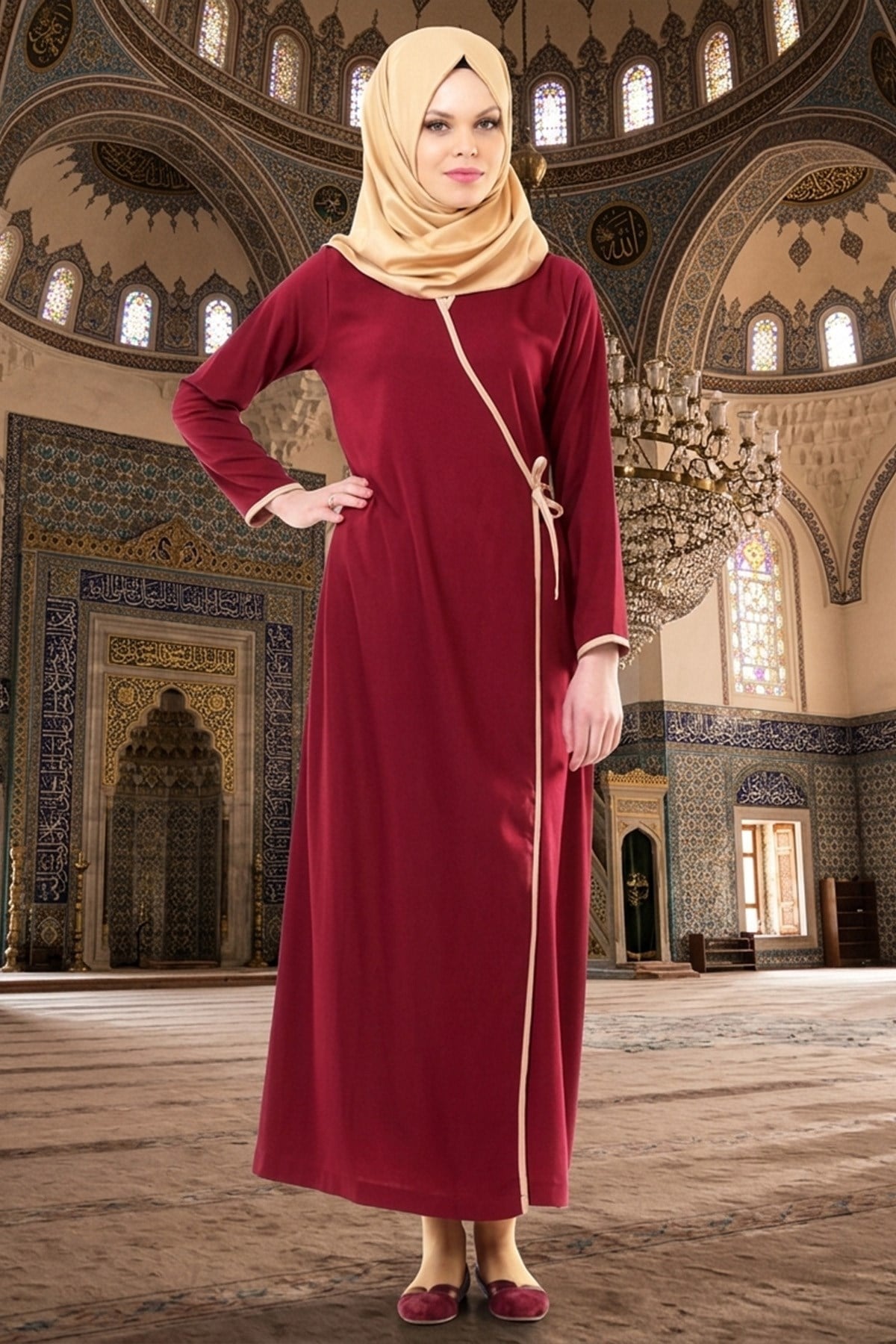 Namaz Elbisesi - Yandan Bağlamalı - Bordo - No:9