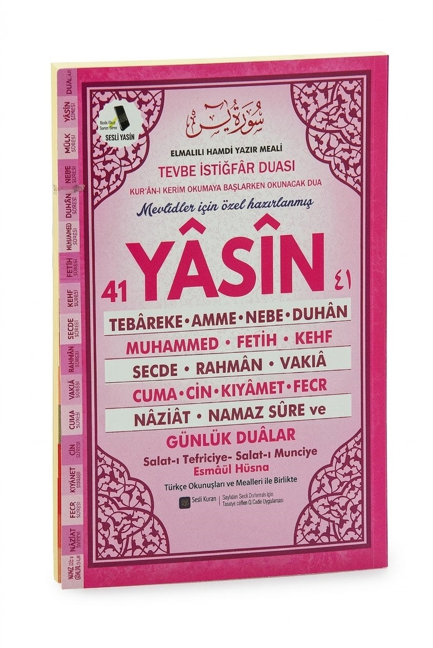 Türkçe Mealli Orta Boy 192 Sayfa 41 Yasin QR Kodlu, Sesli Dinleme - Pembe 10'lu