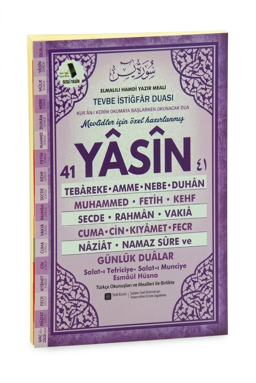 Türkçe Mealli Orta Boy 192 Sayfa 41 Yasin QR Kodlu, Sesli Dinleme - Mor 10'lu