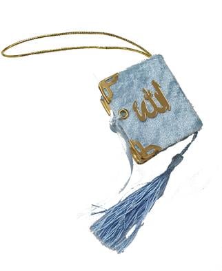 Açık Mavi Mini Kuran - Kadife Kaplı Allah Yazılı