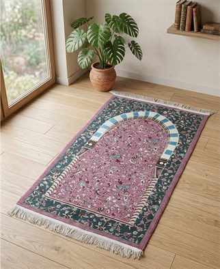 Arabik Ravza ipek Şönil Seccade Kırmızı