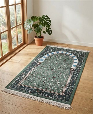 Arabik Ravza ipek Şönil Seccade Yeşil 