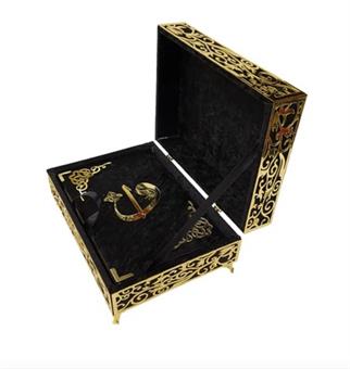 Babalar günü İçin Hediye Kadife Sandıklı Orta Boy Sırmalı Kuran Bej