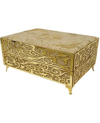 Babalar günü İçin Hediye Kadife Sandıklı Orta Boy Sırmalı Kuran Bej