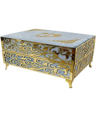 Babalar günü İçin Hediye Kadife Sandıklı Orta Boy Sırmalı Kuran Açık Mavi