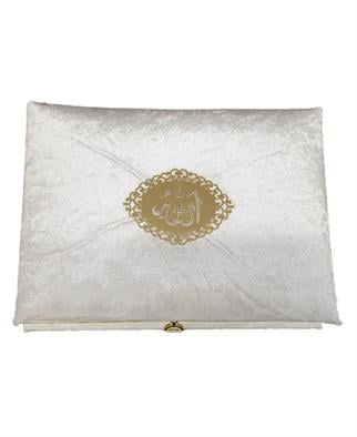 Çeyizlik Kadife Kutulu Pleksili Orta Boy Ekru Kuranı Kerim