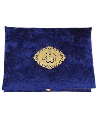 Çeyizlik Kadife Kutulu Pleksili Orta Boy Lacivert Kuranı Kerim Anneler Günü Hediye