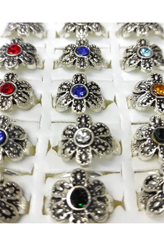 Çiçek Motifli Taşlı Hediyelik Bayan Yüzük 42