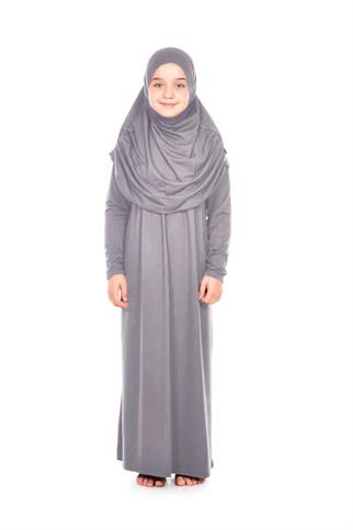 Çocuk Namaz Elbisesi 9-10-11-12 yaş Gri