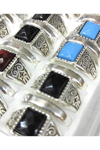 Elmas Kesim Kare Taşlı Hediyelik Erkek Yüzük 42 li