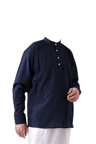 Erkek Rahat Kesim 3 Düğmeli Hakim Yaka Hac ve Umre Keten Gömlek