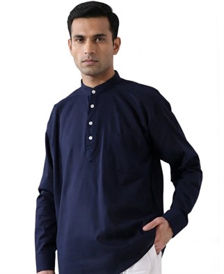 Erkek Rahat Kesim 3 Düğmeli Hakim Yaka Hac ve Umre Keten Gömlek