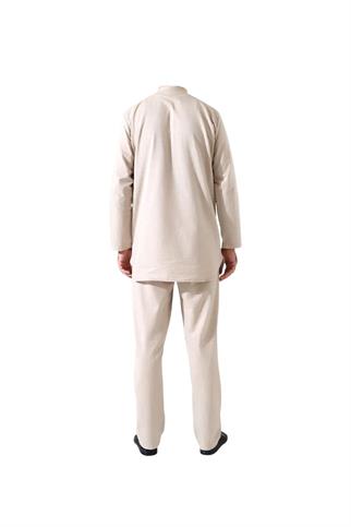 Erkek Tek Cepli Gömlek Pantolon İkili Takım Hac ve Umre Kıyafeti Bej