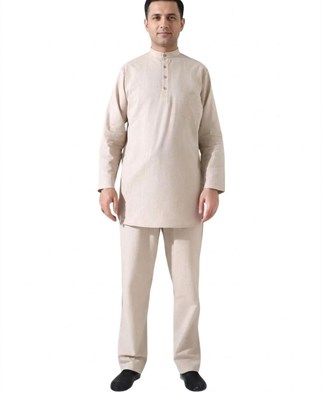 Erkek Tek Cepli Gömlek Pantolon İkili Takım Hac ve Umre Kıyafeti Bej