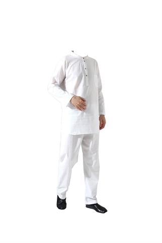 Erkek Tek Cepli Gömlek Pantolon İkili Takım Hac ve Umre Kıyafeti Beyaz