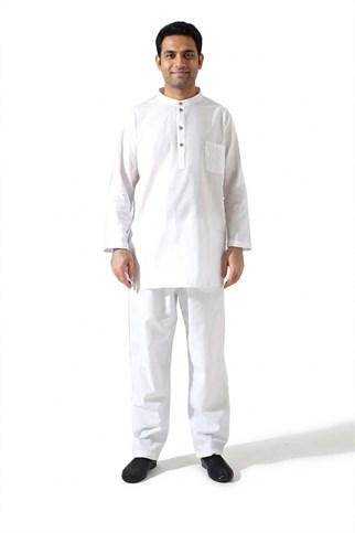 Erkek Tek Cepli Gömlek Pantolon İkili Takım Hac ve Umre Kıyafeti Beyaz
