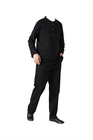 Erkek Tek Cepli Gömlek Pantolon İkili Takım Hac ve Umre Kıyafeti Siyah