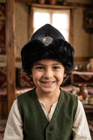 Ertuğrul Börk Şapka - Garson Boy 5-8 Yaş - Siyah-025